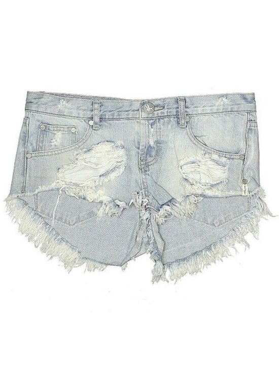 One Teaspoon Pants - One Teaspoon Light Washed Blue Distressed Denim Shorts 27| Indie Sleaze Festival
